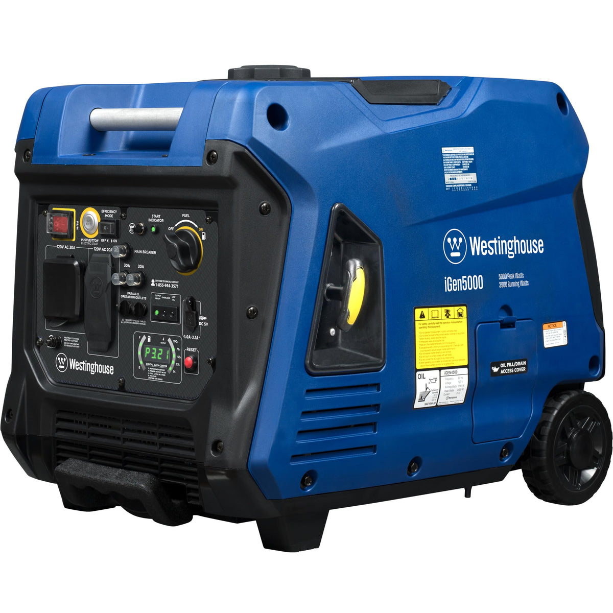 Westinghouse iGen5000 wheels and handle enable easy portability