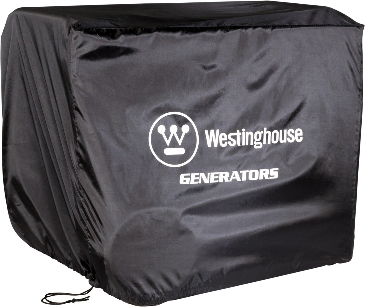 Westinghouse WGen cover with universal fit protecting open-frame generator from dust
