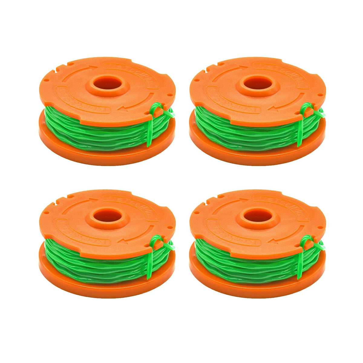 WETOOLPLUS WA0014 four-pack spools for Worx trimmers, quick replacement on lawn care tasks.
