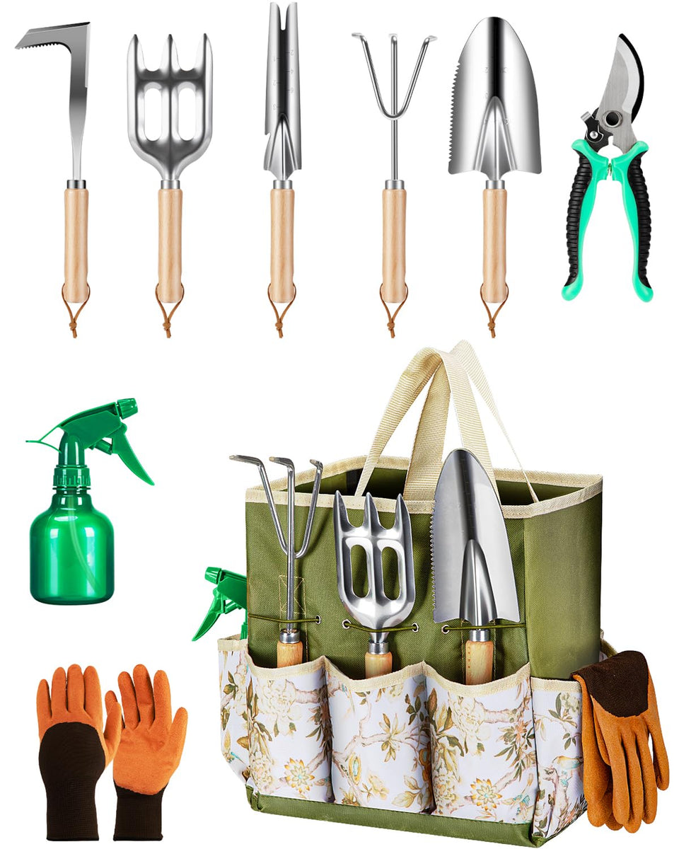 Wevelel 9-piece premium gardening tool set with durable tools for longevity.
