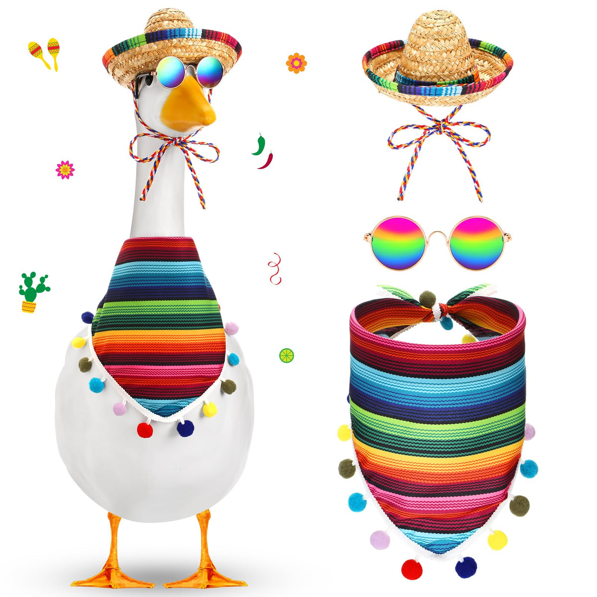 Weysat complete Mexican goose outfit on a lawn goose for festive decor