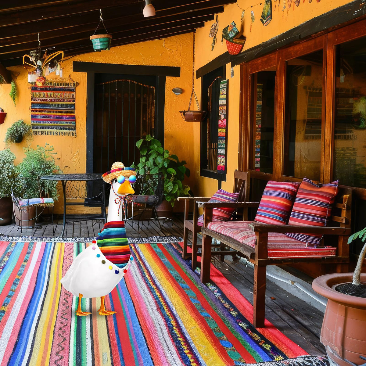 Weysat porch yard decoration with festive attire on goose