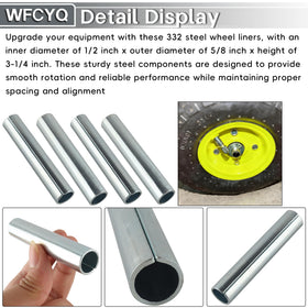 WFCYQ 332 steel wheel bushing with dimensions showing 1/2-inch ID and 5/8-inch OD.