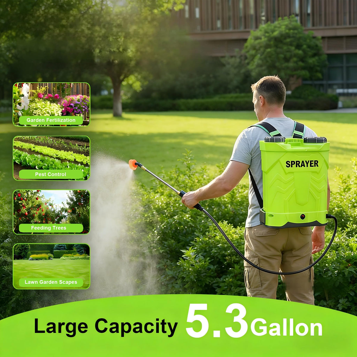 WFH 100 PSI electric garden sprayer wand extended for long reach.