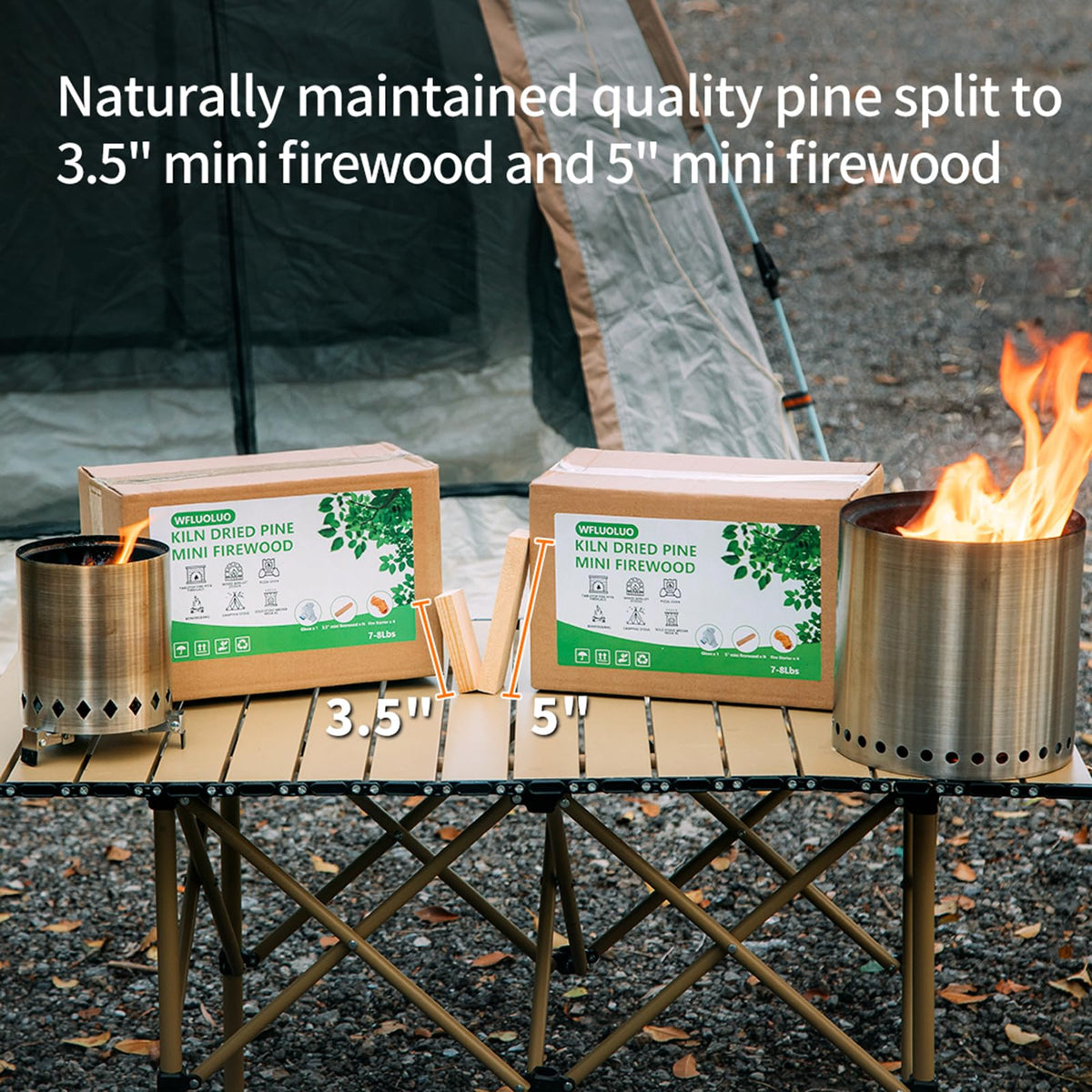 WFLUOLUO long-burning 3.5-inch logs for extended warmth.