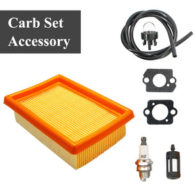 WGOHUI kit contents: carburetor, spark plug, fuel filter, primer bulb, and gaskets.