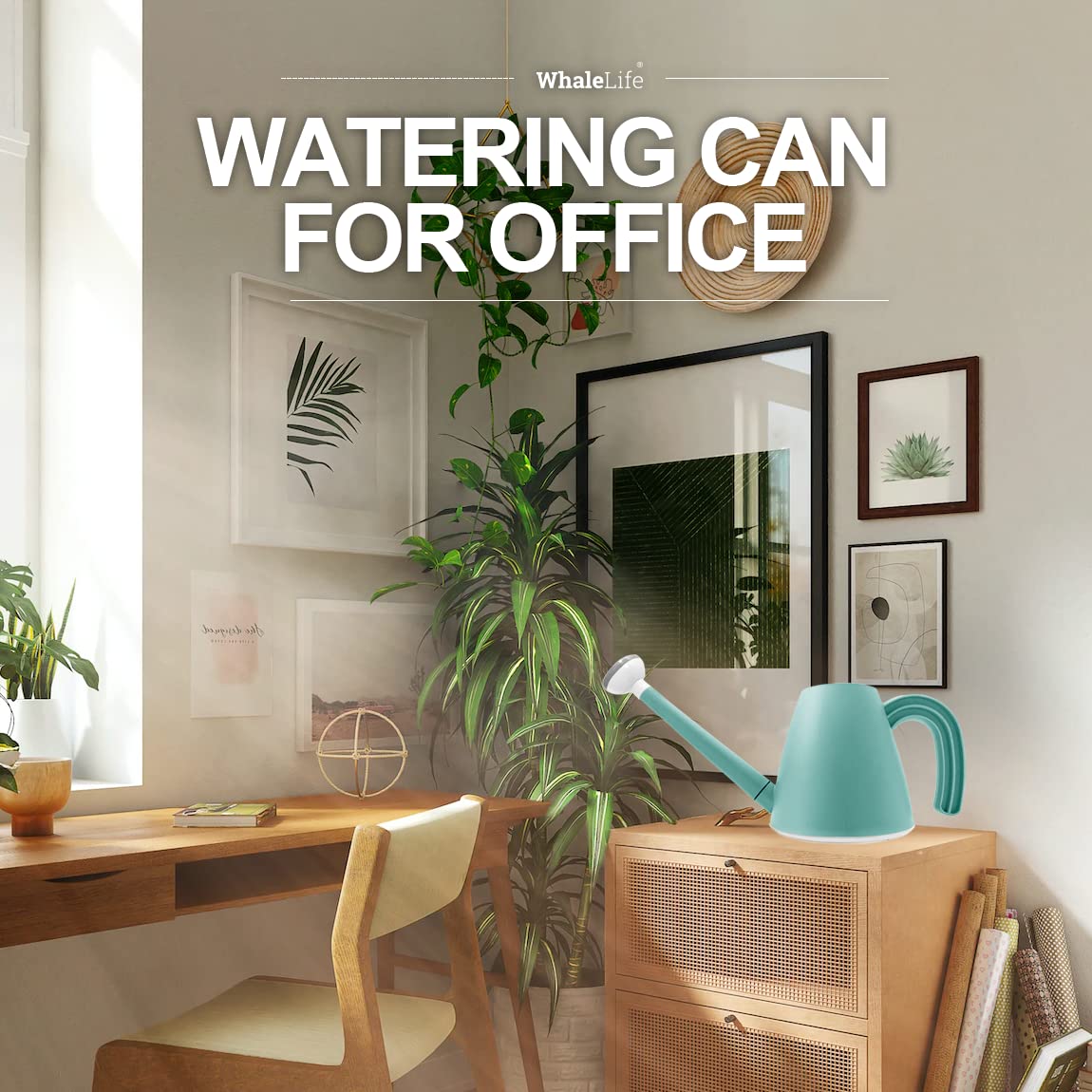 WhaleLife balcony-friendly 2L watering can for small potted plants.