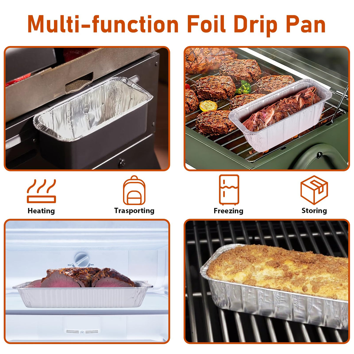 Durable aluminum liners withstand high heat for oven or grill use.