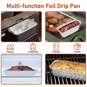 Durable aluminum liners withstand high heat for oven or grill use.