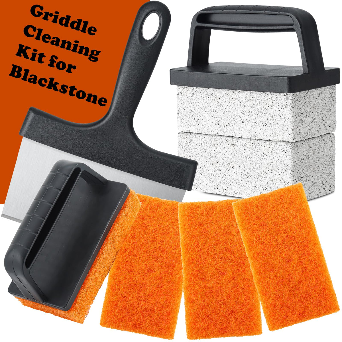 Whaleme griddle cleaning kit contents laid out for deep clean sessions
