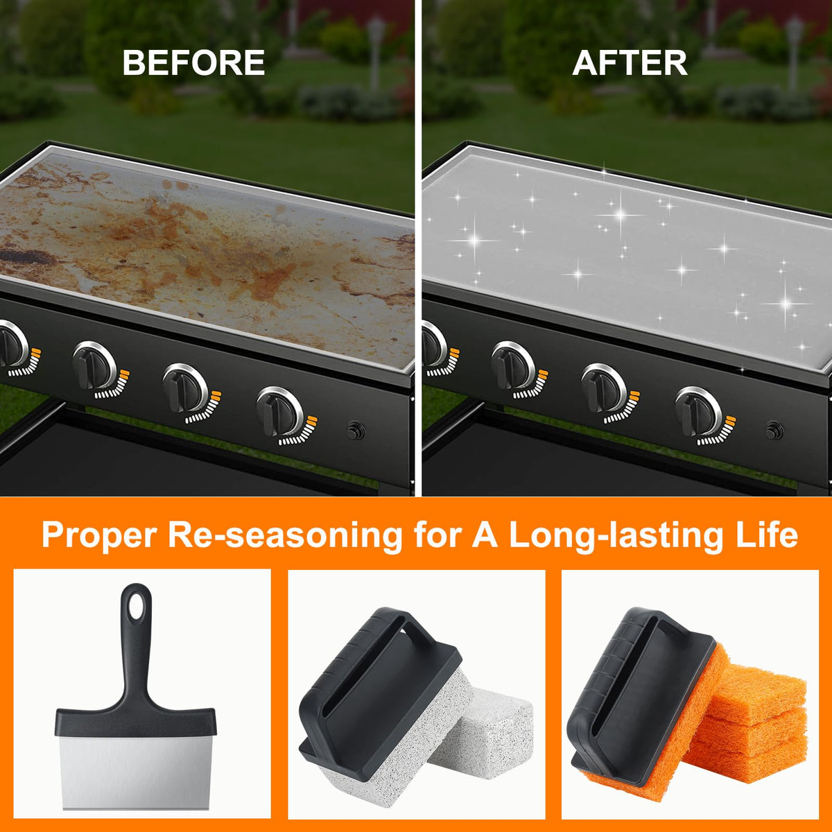 Whaleme grill brick and scrub brush for stubborn residue removal