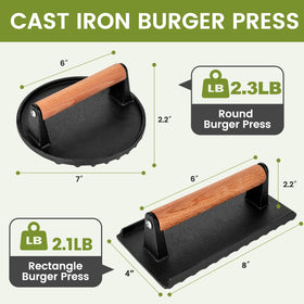 Whaleme grill press rectangle 8x4 ensures uniform heat and flat burger surfaces.