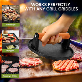 Whaleme panini-press-smash for fast, even cooking on stovetops.