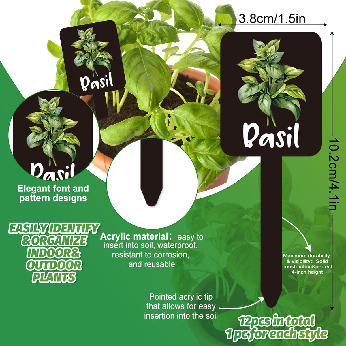 Whaline acrylic plant marker closeup reveals sturdy, weatherproof stakes for garden labeling.