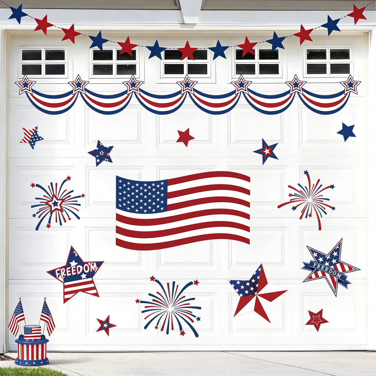 Whaline patriotic garage magnet flag on metal surface adds bold patriotic flair.