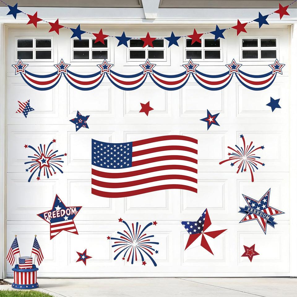Whaline patriotic garage magnet flag on metal surface adds bold patriotic flair.