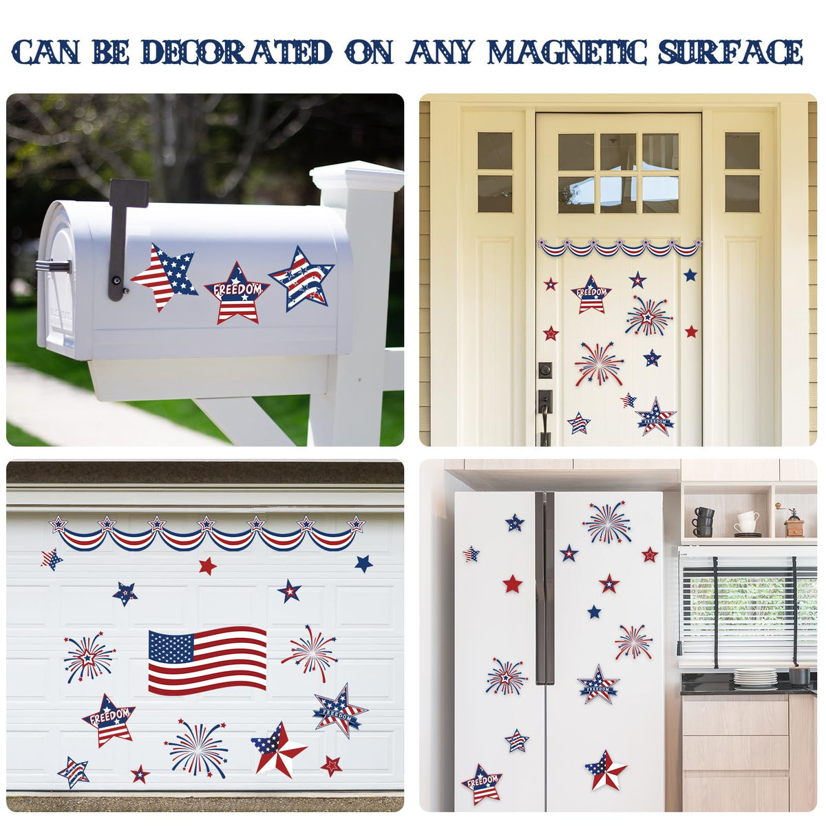 Whaline patriotic garage magnet FREEDOM word highlights holiday spirit safely.