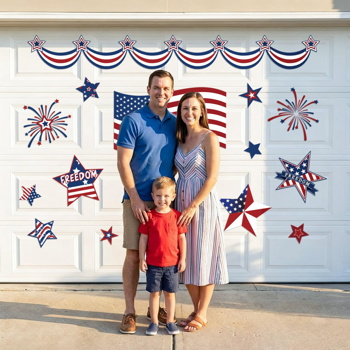 Whaline patriotic garage magnets in red blue white provide reusable Americana color.