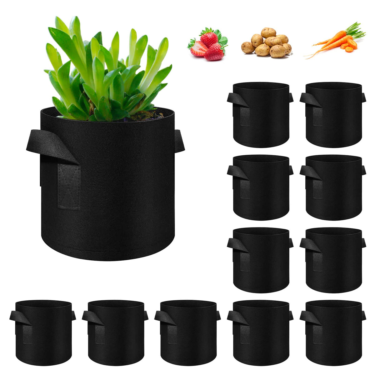WHATWEARS 12-pack 10gal grow bags ready for versatile garden planting.