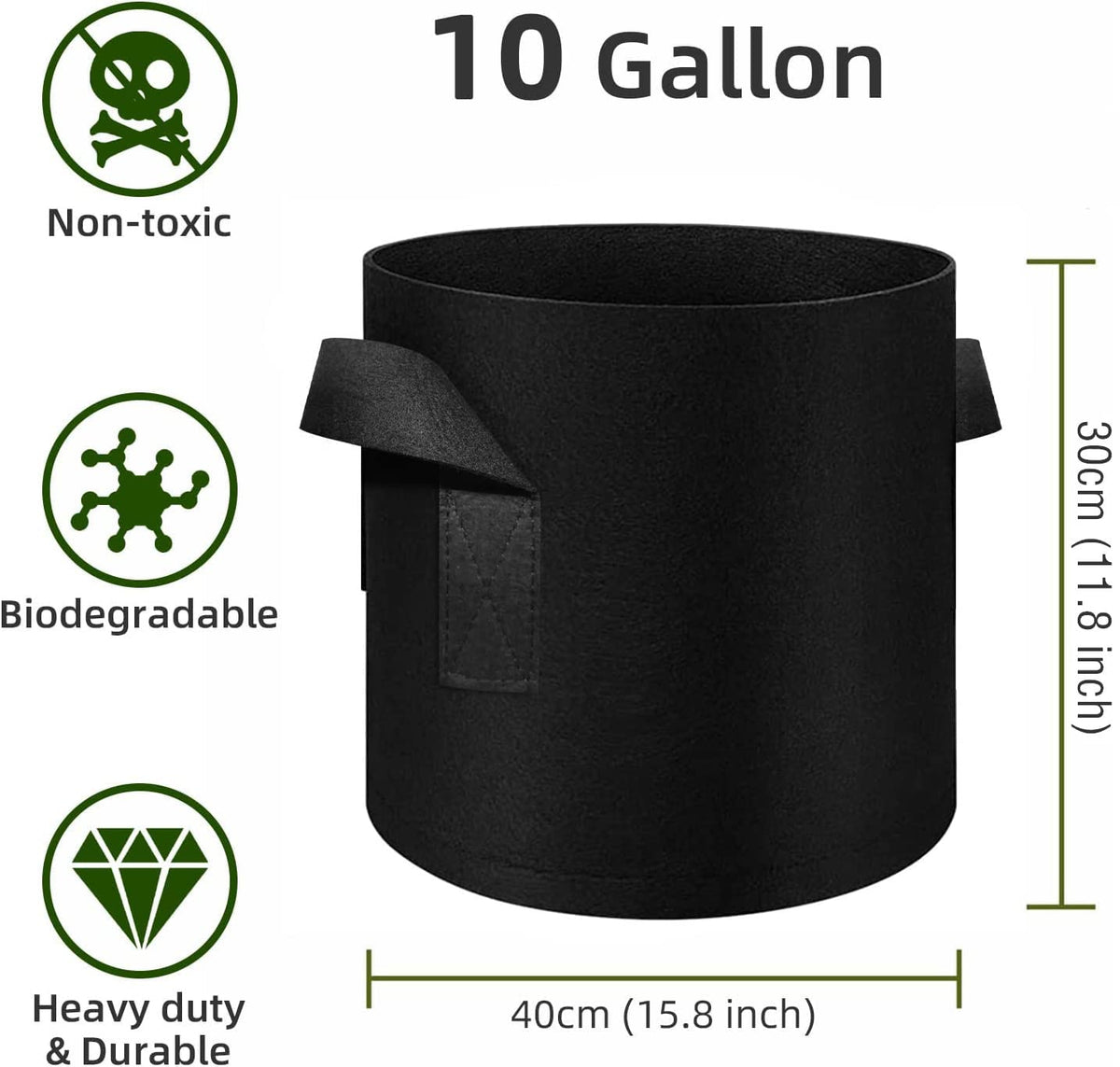 WHATWEARS grow bags with reinforced handles for easy moving and reduced transplant shock.