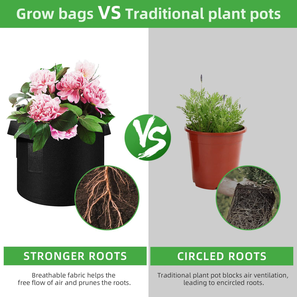 WHATWEARS grow bags suit indoor and outdoor setups for flexible gardening.