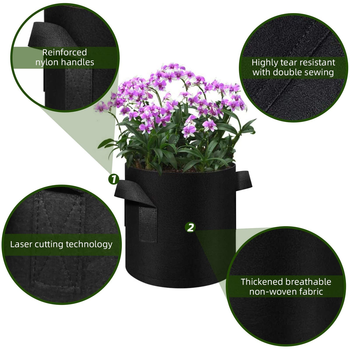 WHATWEARS thickened nonwoven fabric provides durability and breathability for healthy root development.