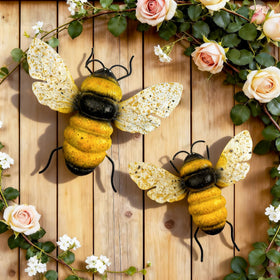 WHBIMGOOO metal bee wall art with 3D detail enhances garden wall appeal.