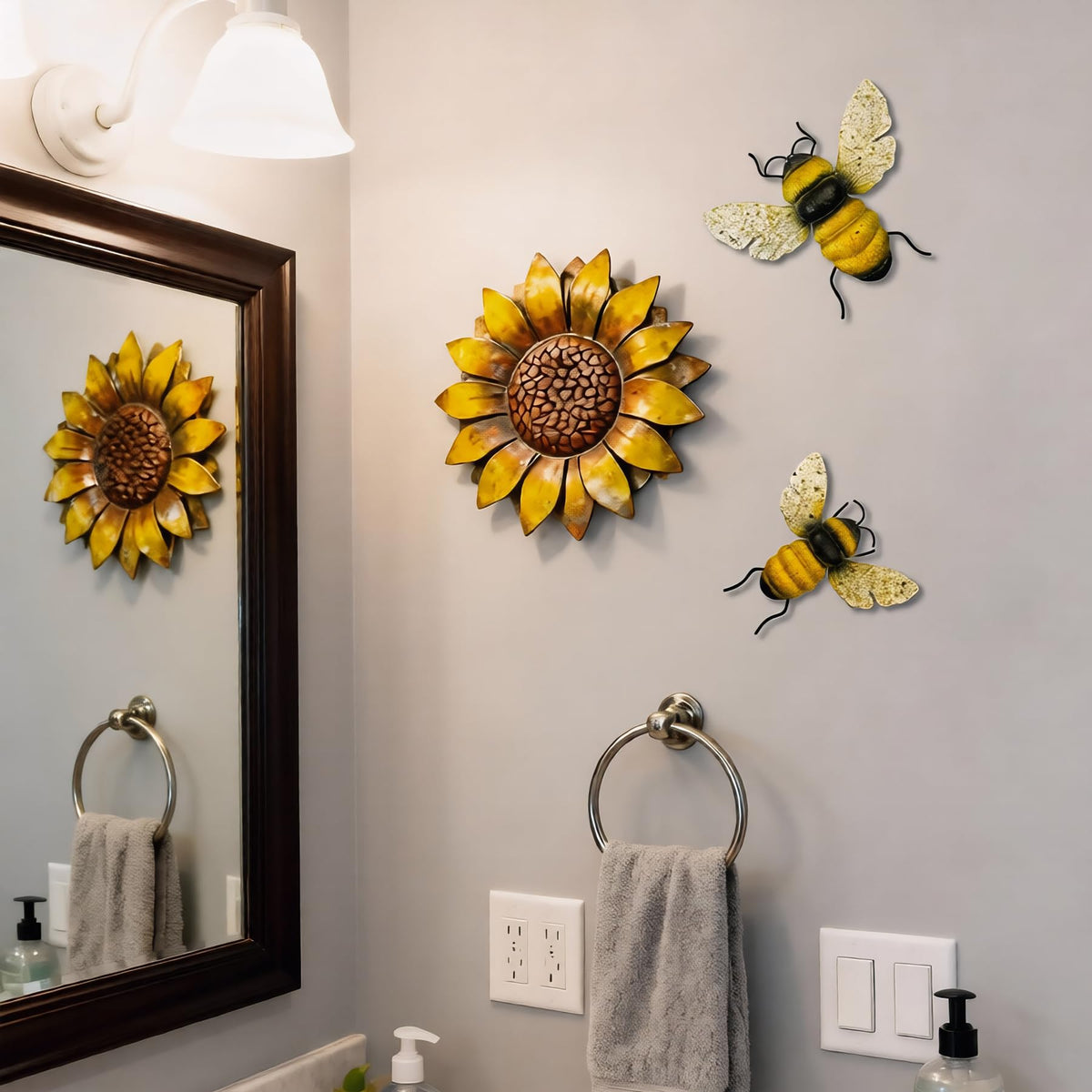 WHBIMGOOO bee decor with pre-drilled hook holes for easy mounting.