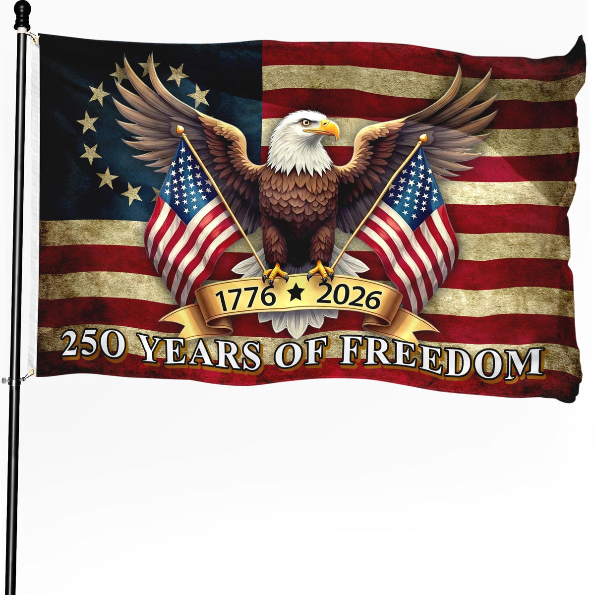WHGJ 250th anniversary flag 3x5ft—durable fabric for indoor or outdoor display.