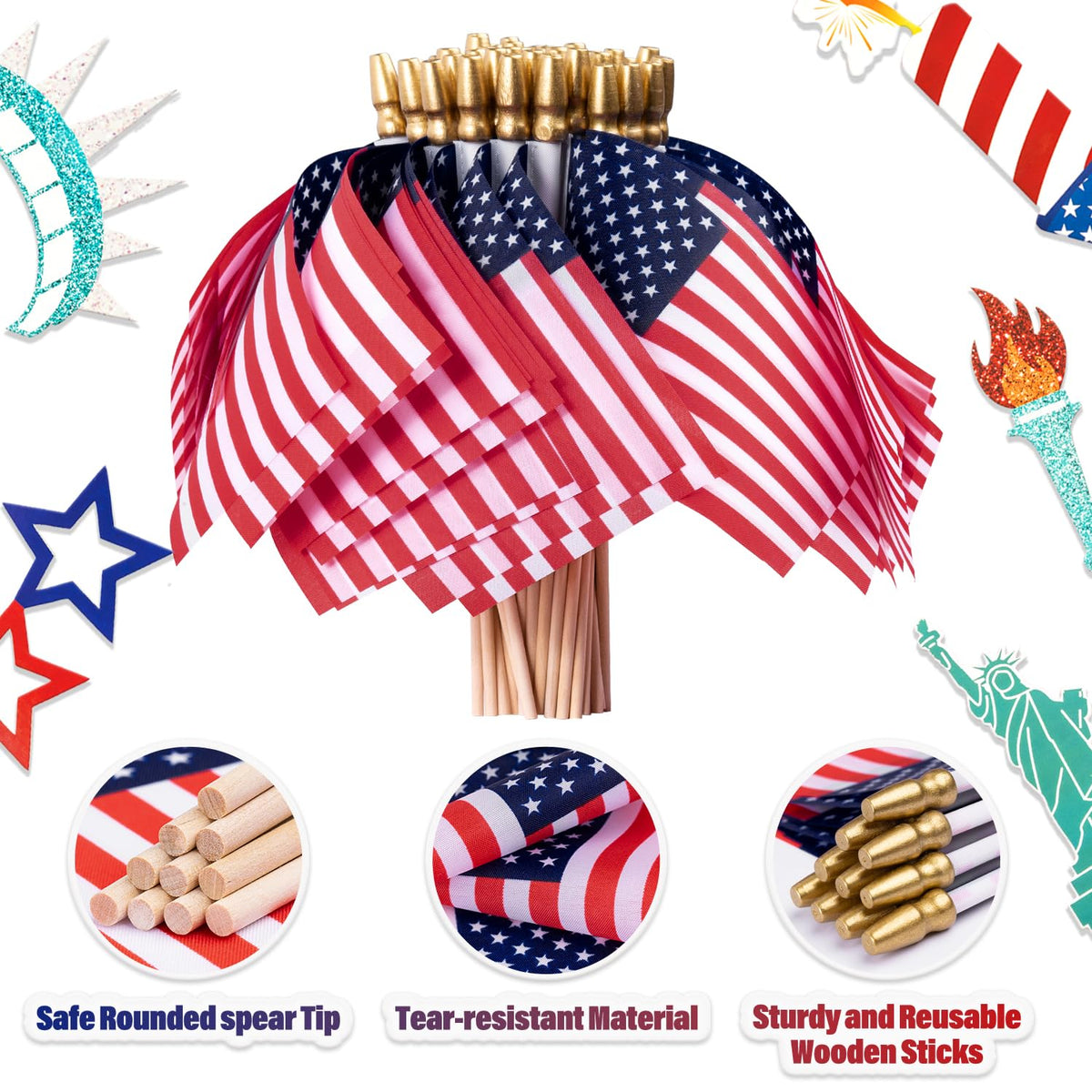 WHGJ american flag spear-top on stick, durable wind-friendly for events.