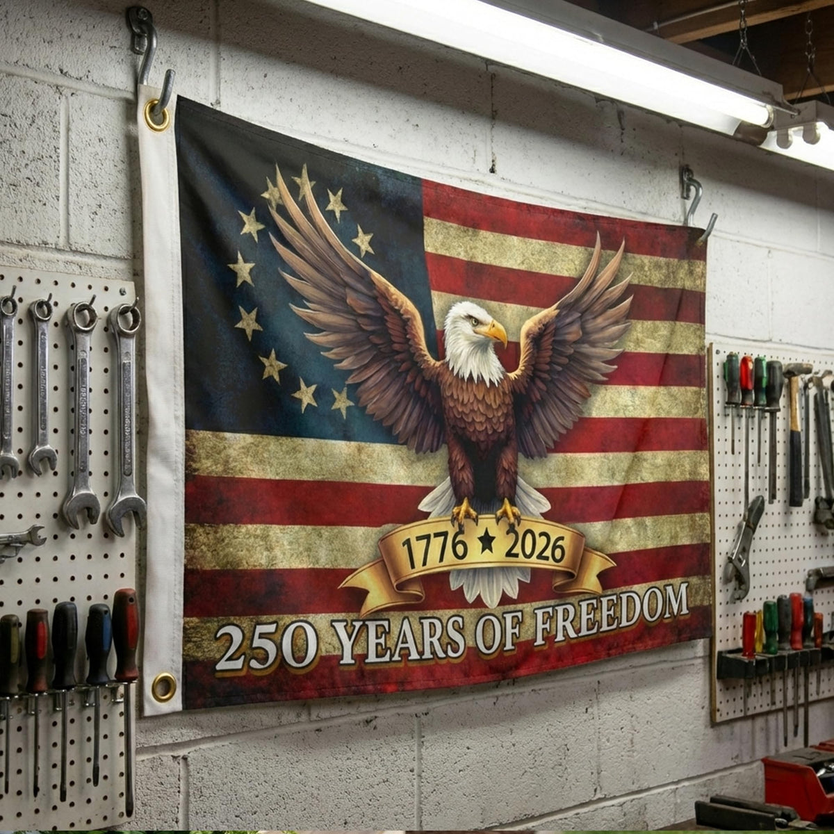 WHGJ 250th anniversary flag—gift-ready for dorms, porches, or celebrations.
