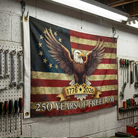 WHGJ 250th anniversary flag—gift-ready for dorms, porches, or celebrations.
