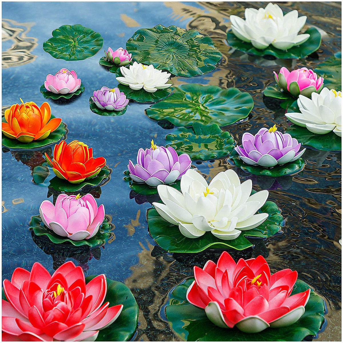WhistenFla artificial lily pads float calmly to enhance pond decor
