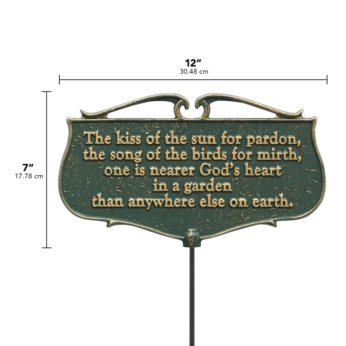 Whitehall Kiss of the Sun sign on lawn stake provides easy setup for any garden.