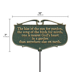 Whitehall Kiss of the Sun sign on lawn stake provides easy setup for any garden.