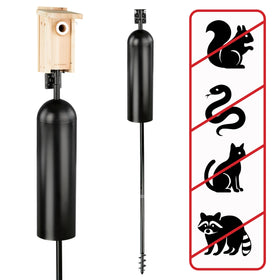 WhiteHorse bird house pole with baffle protects feeders from wind and squirrels.