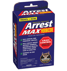 Whitetail Institute Arrest Max bottle ready for selective grass control in plots.