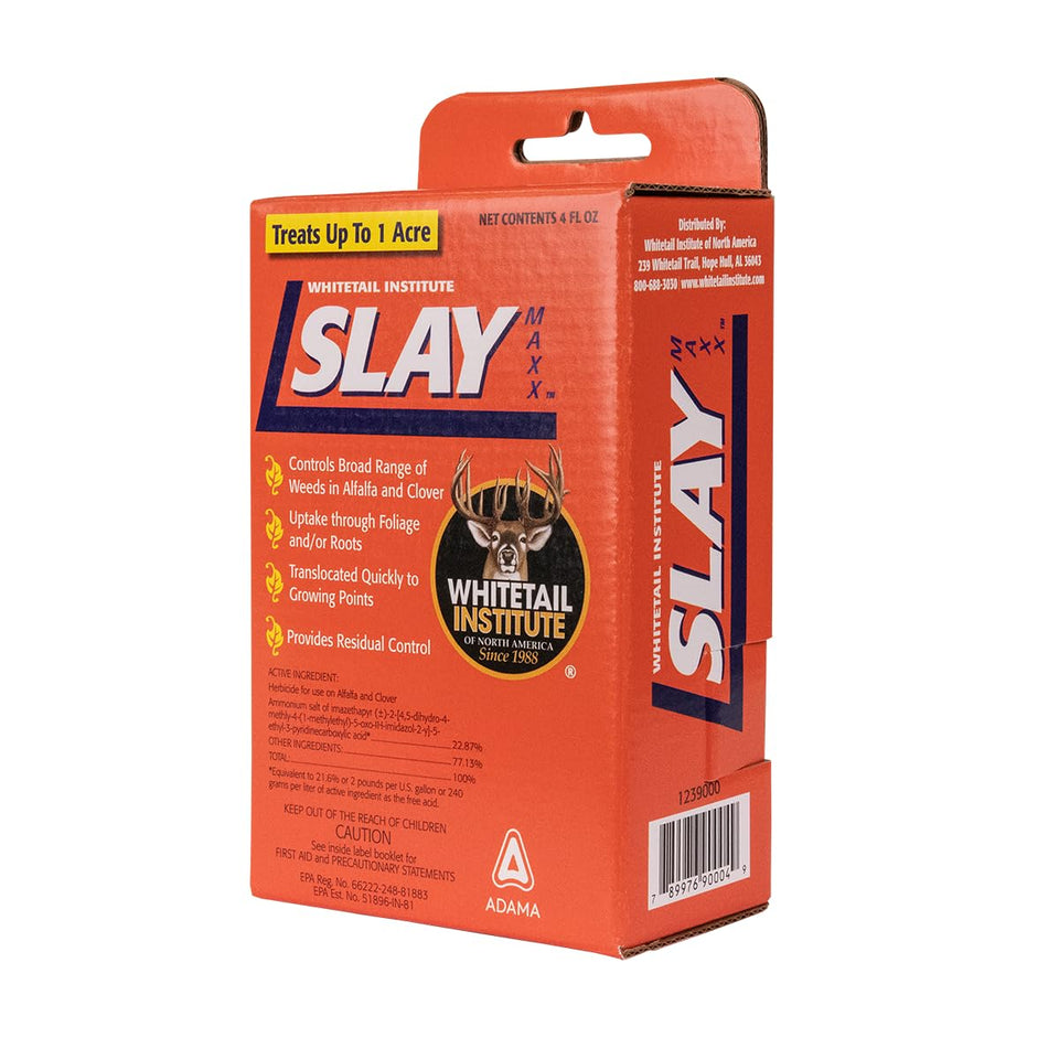 Whitetail Institute Slay on deer food plots controls broadleaf weeds for healthier forage.