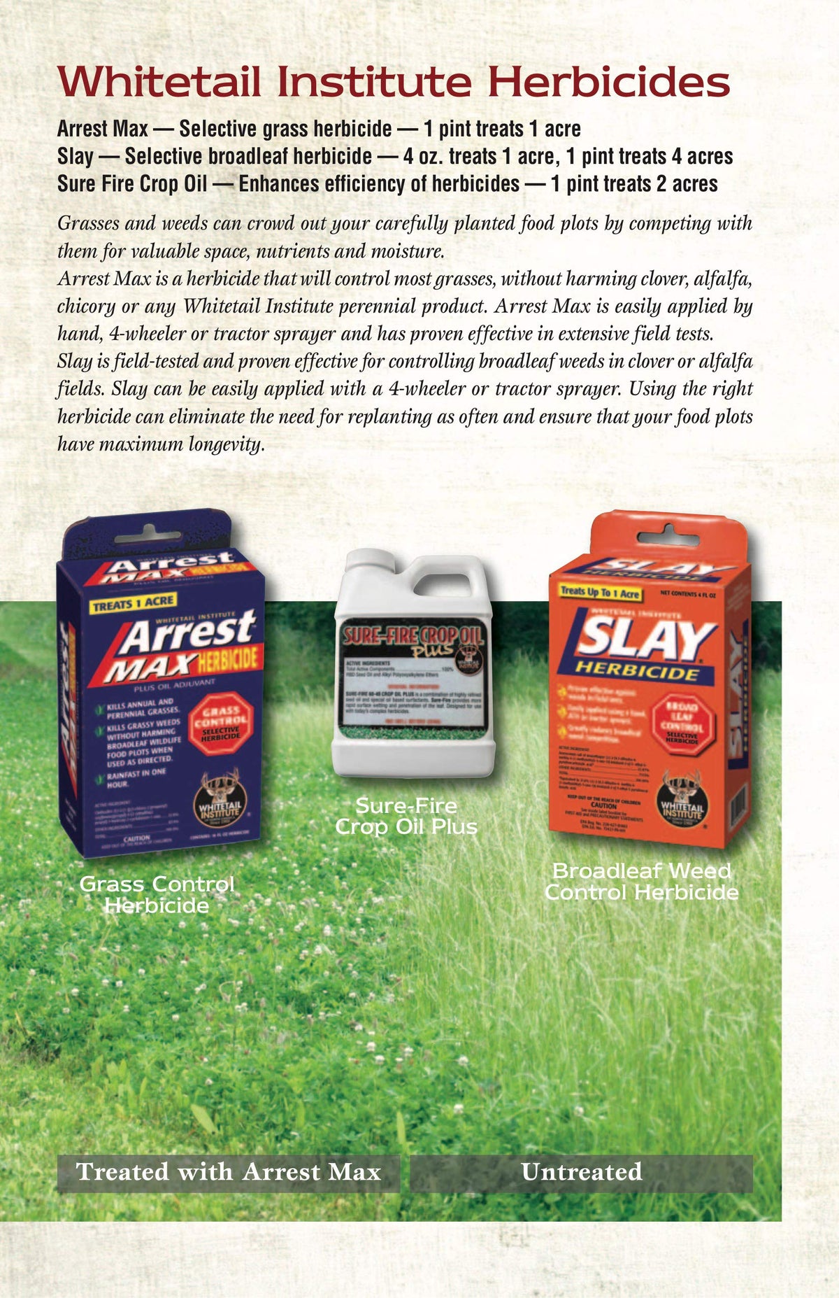 Slay being applied with a sprayer to protect clover and alfalfa growth.
