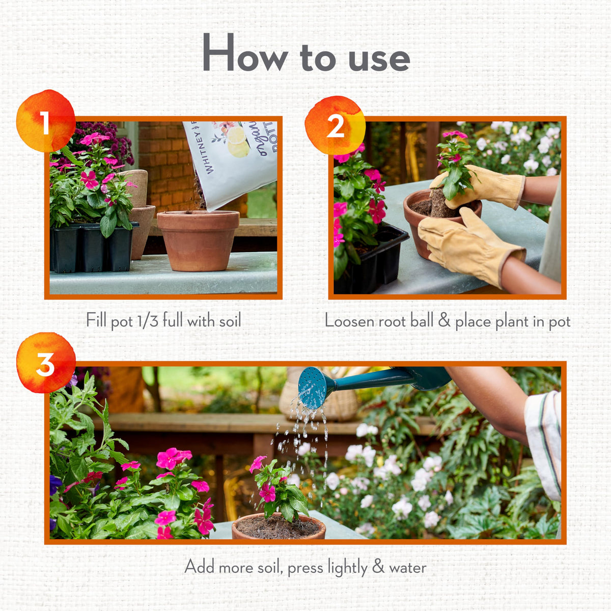 Whitney Farms Vegetables Fruits Flowers Herbs mix supports edible and ornamental plants.