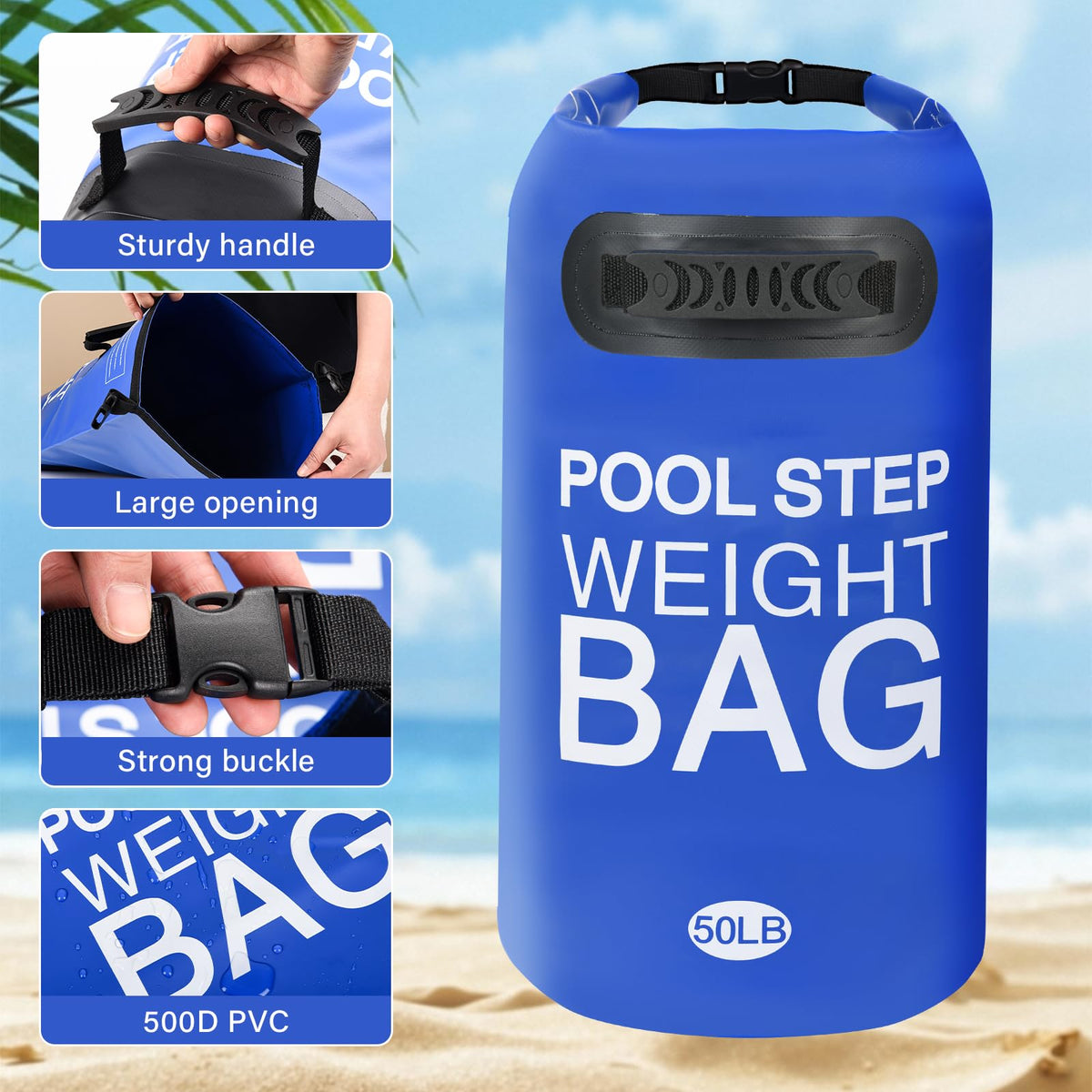 Whmayai roll-top seal pool weight bag keeps sand secure.