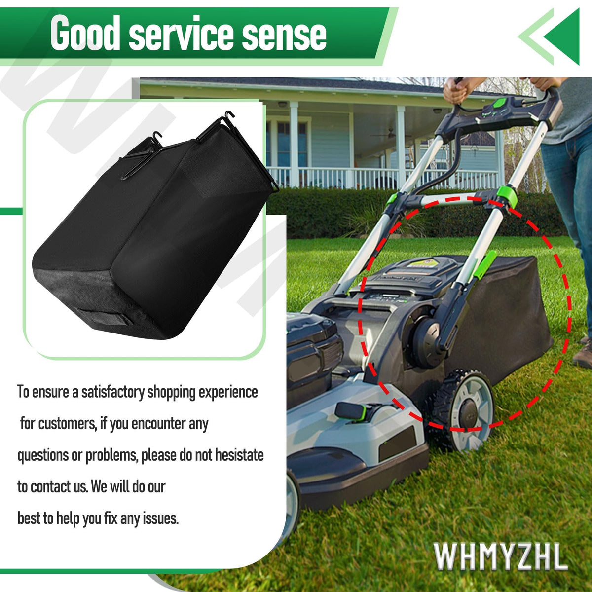 WHMYZHL grass bag catcher in operation for tidy clipping collection