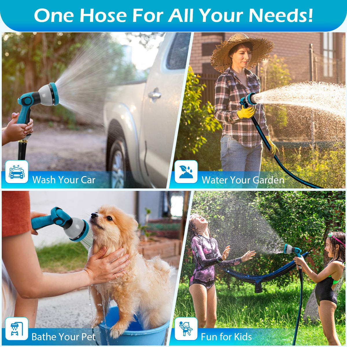WHOBUY versatile hose for lawn care, car washing, and patios.