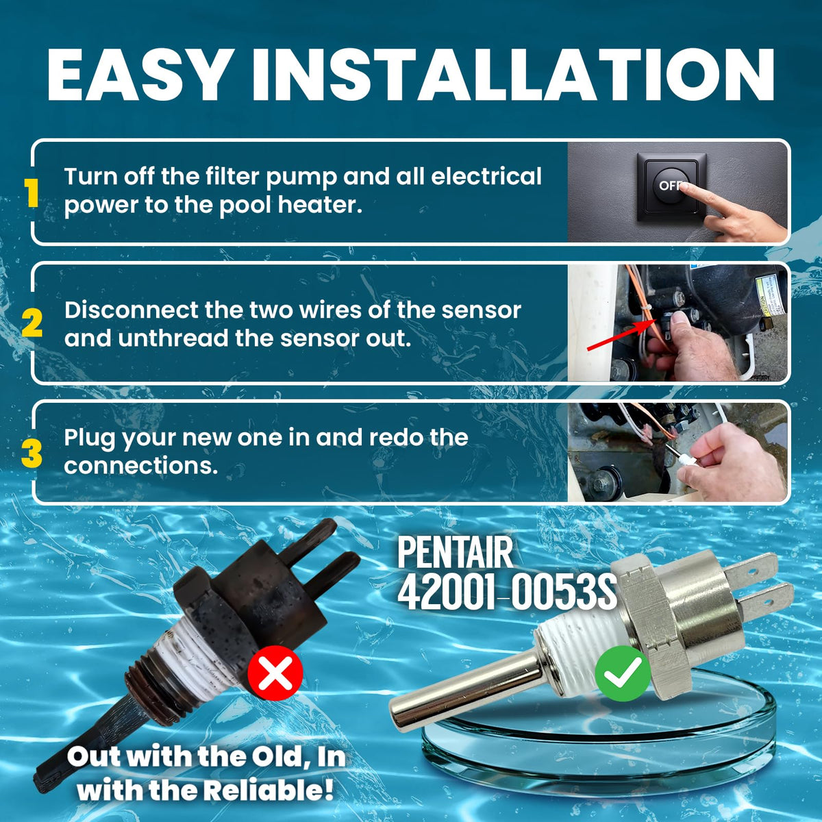 Wholesale Sensors Pentair 42001-0053S spa and pool sensor in action keeps heating cycles steady.