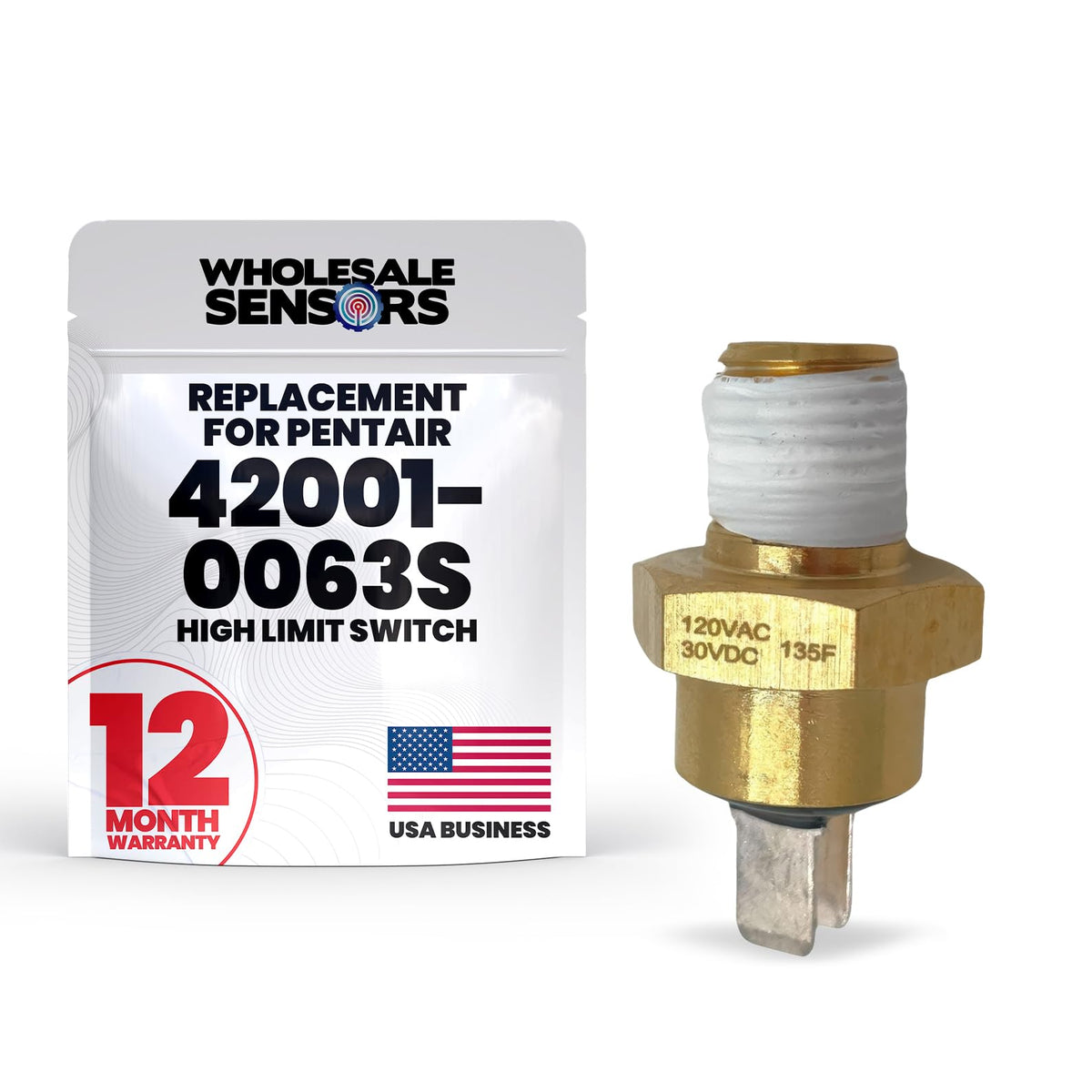 Wholesale Sensors Pentair 42001-0063S high limit switch front view for safer heater operation