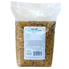 Wholesome Harvest omega-3 enriched feed close-up emphasizing linseed oil for feather development.