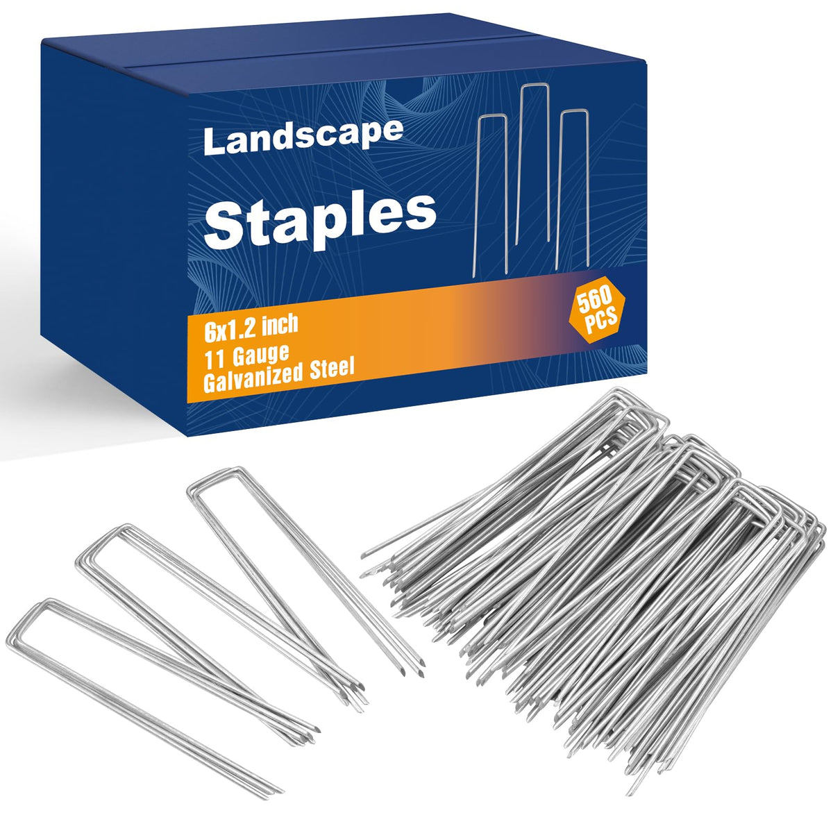 Whonline 6-inch landscape staple with beveled end for easy soil penetration and fabric security.