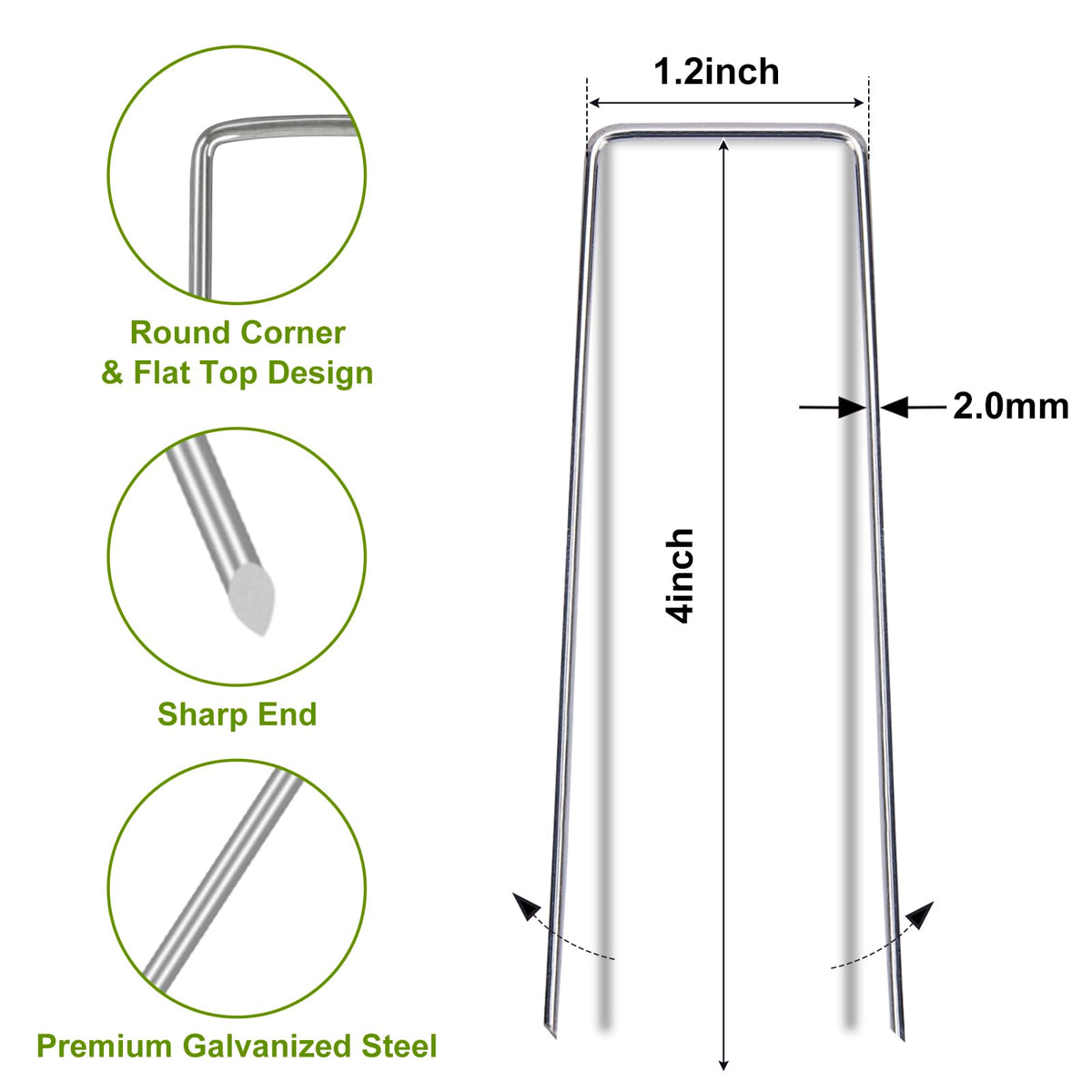 Whonline galvanized garden stakes U-shaped provide strong anchoring for soil and mulch.