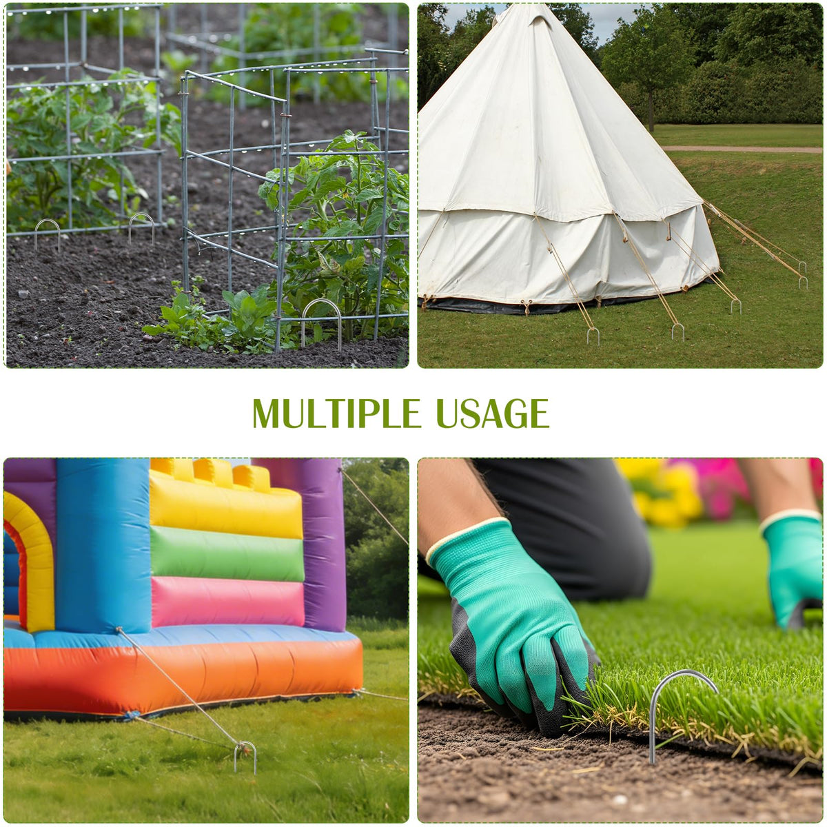 Whonline stakes securing weed barriers and irrigation tubing