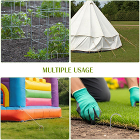 Whonline stakes securing weed barriers and irrigation tubing